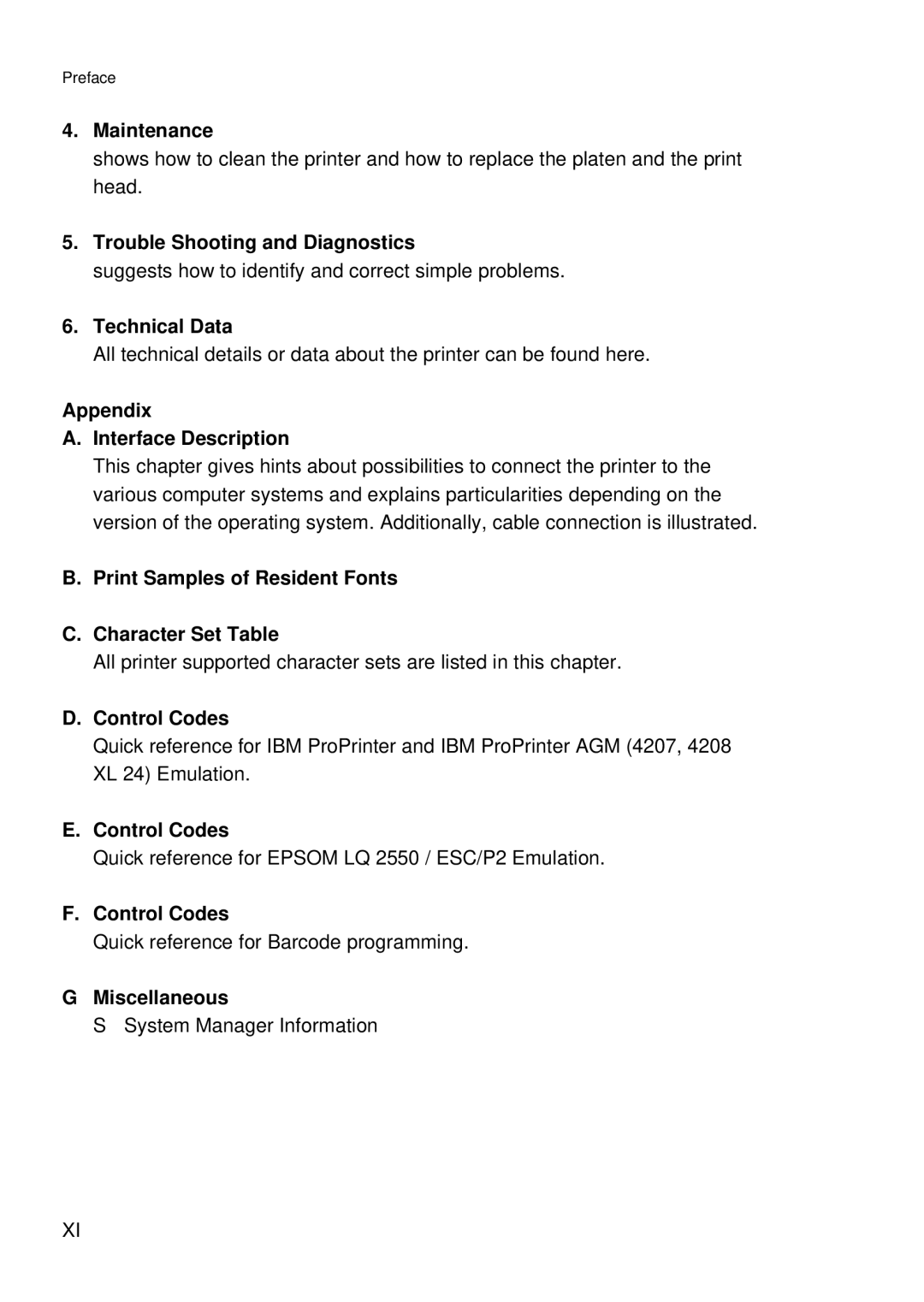 Epson C I - 4 0 8 0 Maintenance, Trouble Shooting and Diagnostics, Technical Data, Appendix Interface Description 