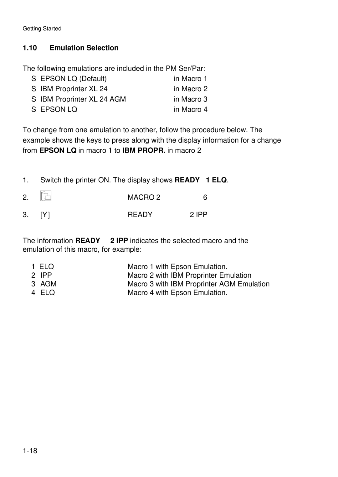 Epson C I - 4 0 7 0, C I - 4 0 8 0 user manual Emulation Selection, Epson LQ 