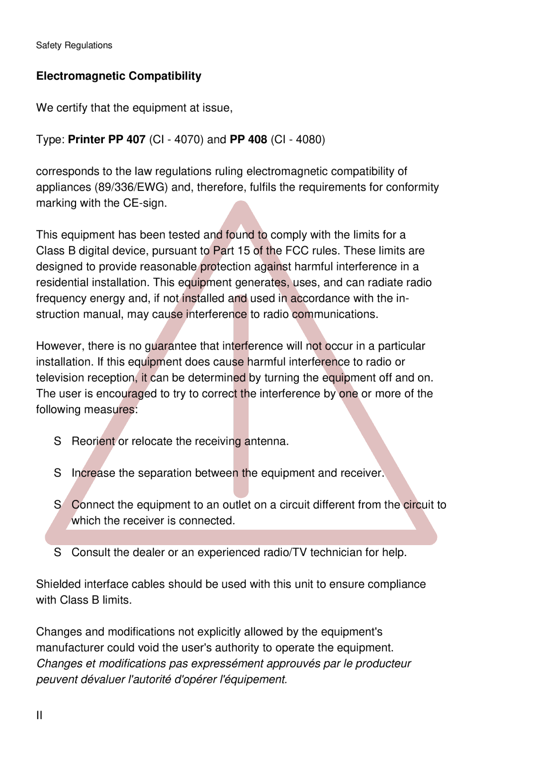 Epson C I - 4 0 7 0, C I - 4 0 8 0 user manual Electromagnetic Compatibility 