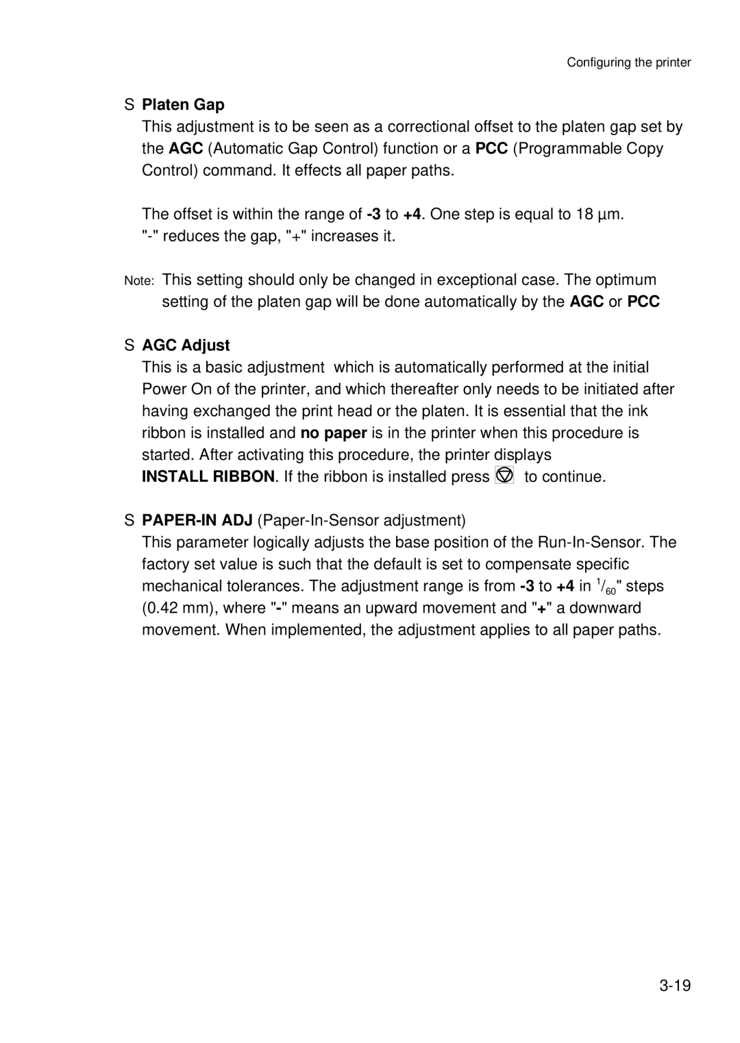 Epson C I - 4 0 8 0, C I - 4 0 7 0 user manual Platen Gap, AGC Adjust 