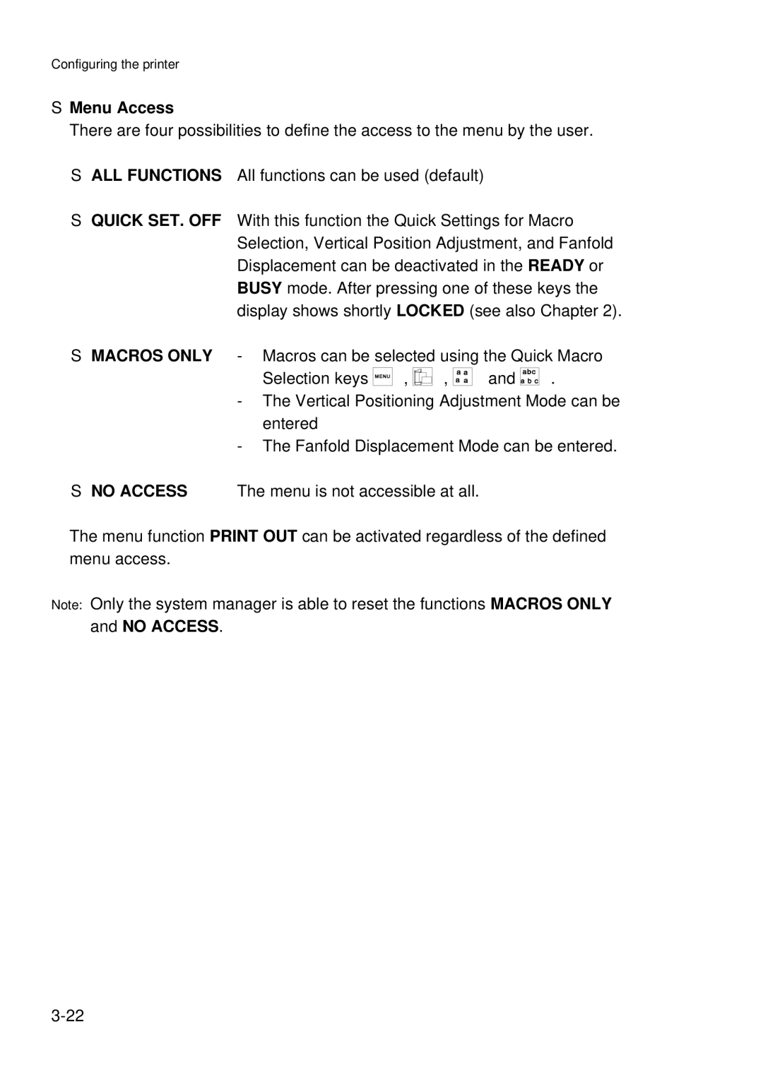 Epson C I - 4 0 7 0, C I - 4 0 8 0 user manual Menu Access 