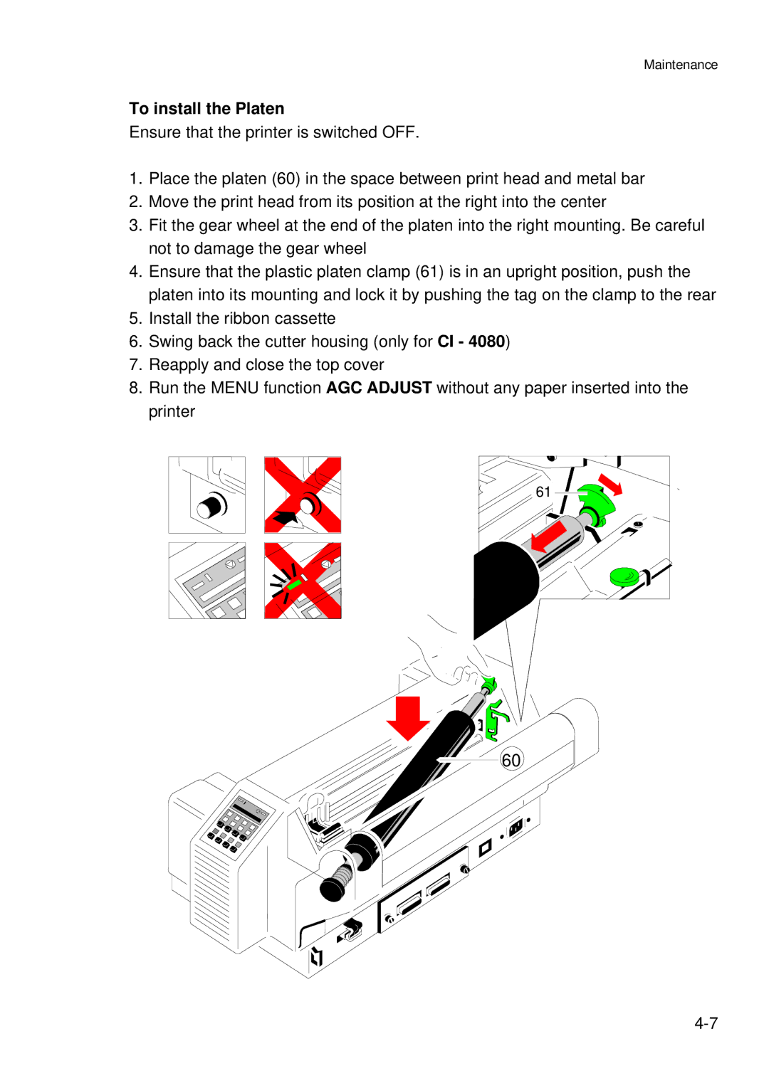 Epson C I - 4 0 7 0, C I - 4 0 8 0 user manual To install the Platen 