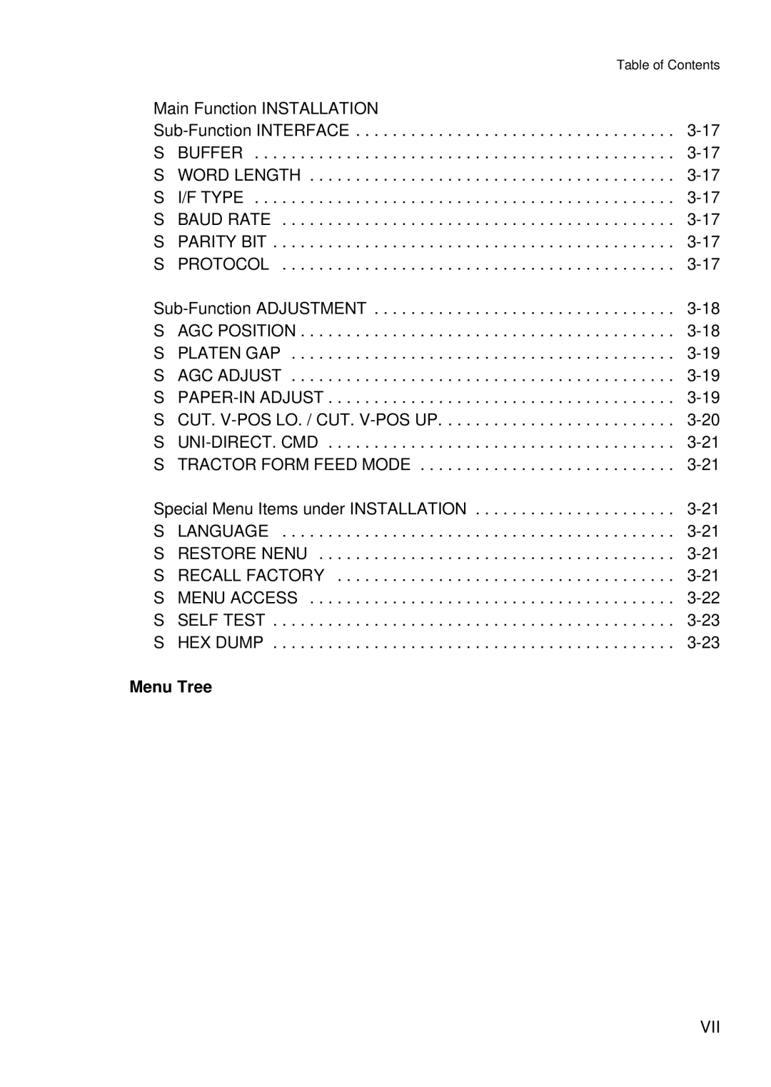 Epson C I - 4 0 8 0, C I - 4 0 7 0 user manual Menu Tree, Vii 