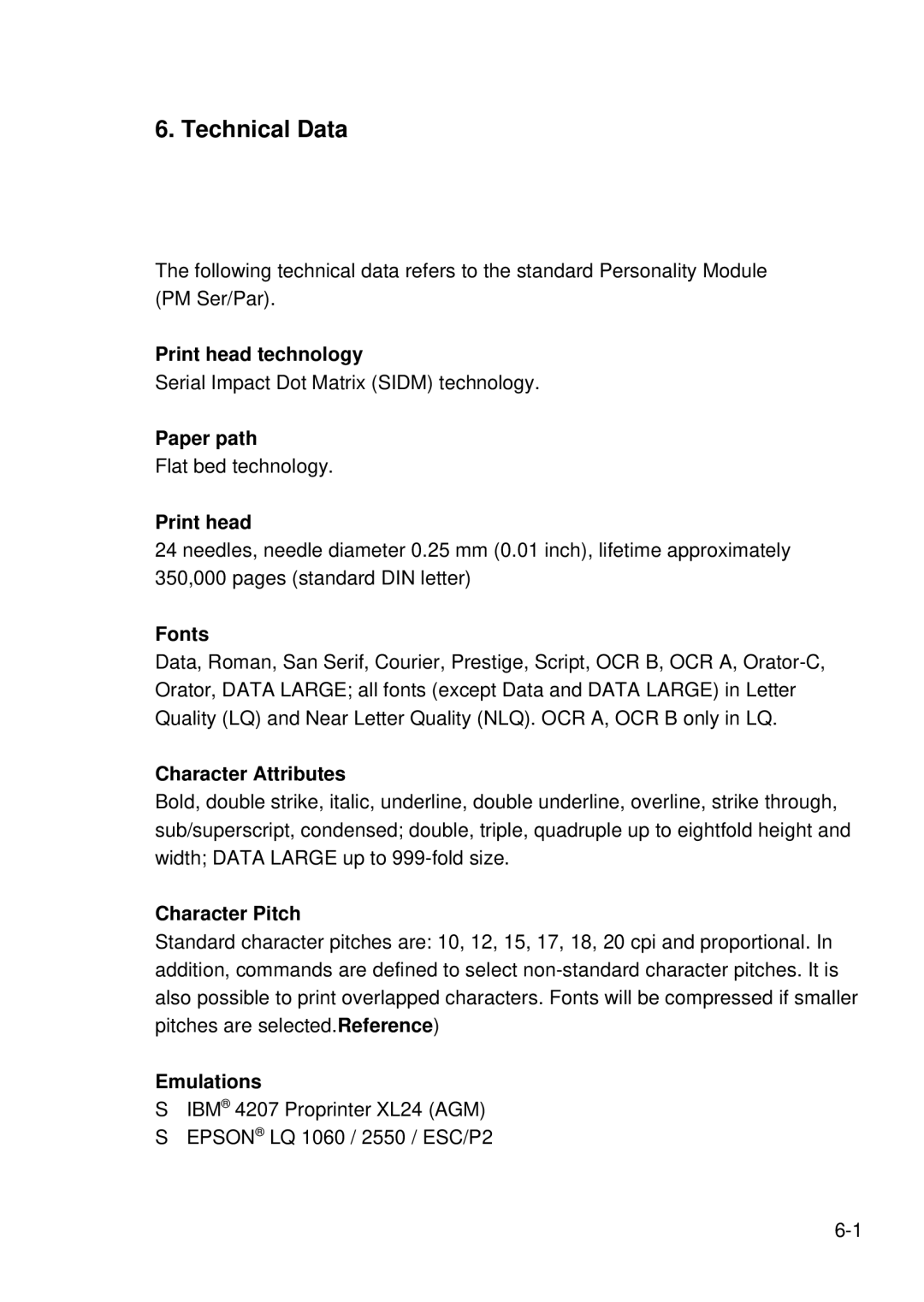 Epson C I - 4 0 8 0, C I - 4 0 7 0 user manual Technical Data 