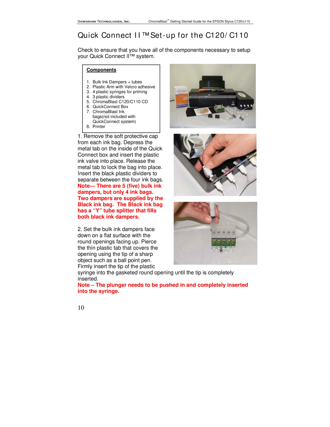 Epson manual Quick Connect II Set-up for the C120/C110, Components 