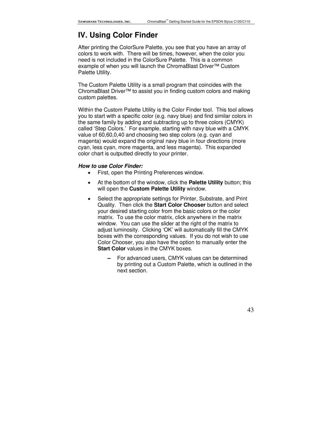 Epson C120, C110 manual IV. Using Color Finder, How to use Color Finder 