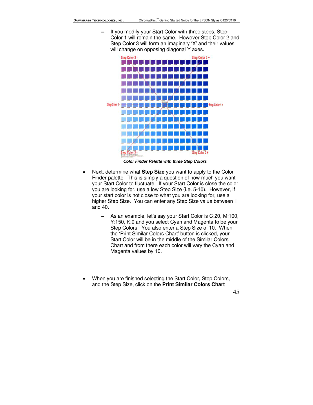 Epson C120, C110 manual Color Finder Palette with three Step Colors 