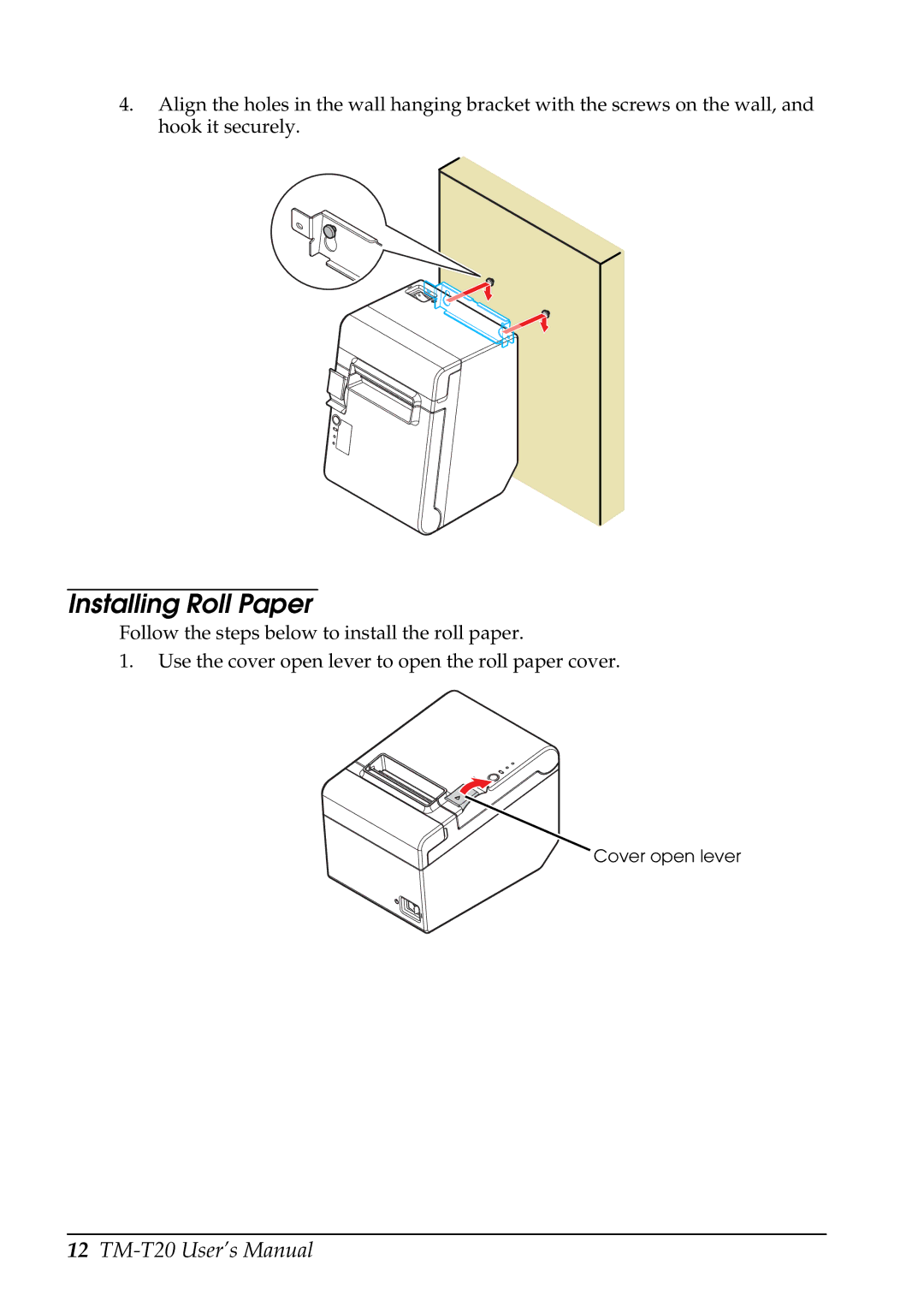 Epson C31CB10061, TM-T20 user manual Installing Roll Paper 