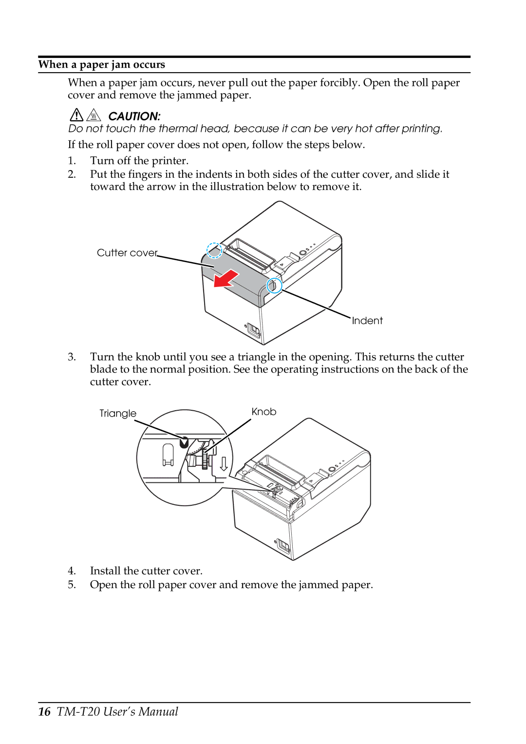 Epson C31CB10061, TM-T20 user manual When a paper jam occurs 