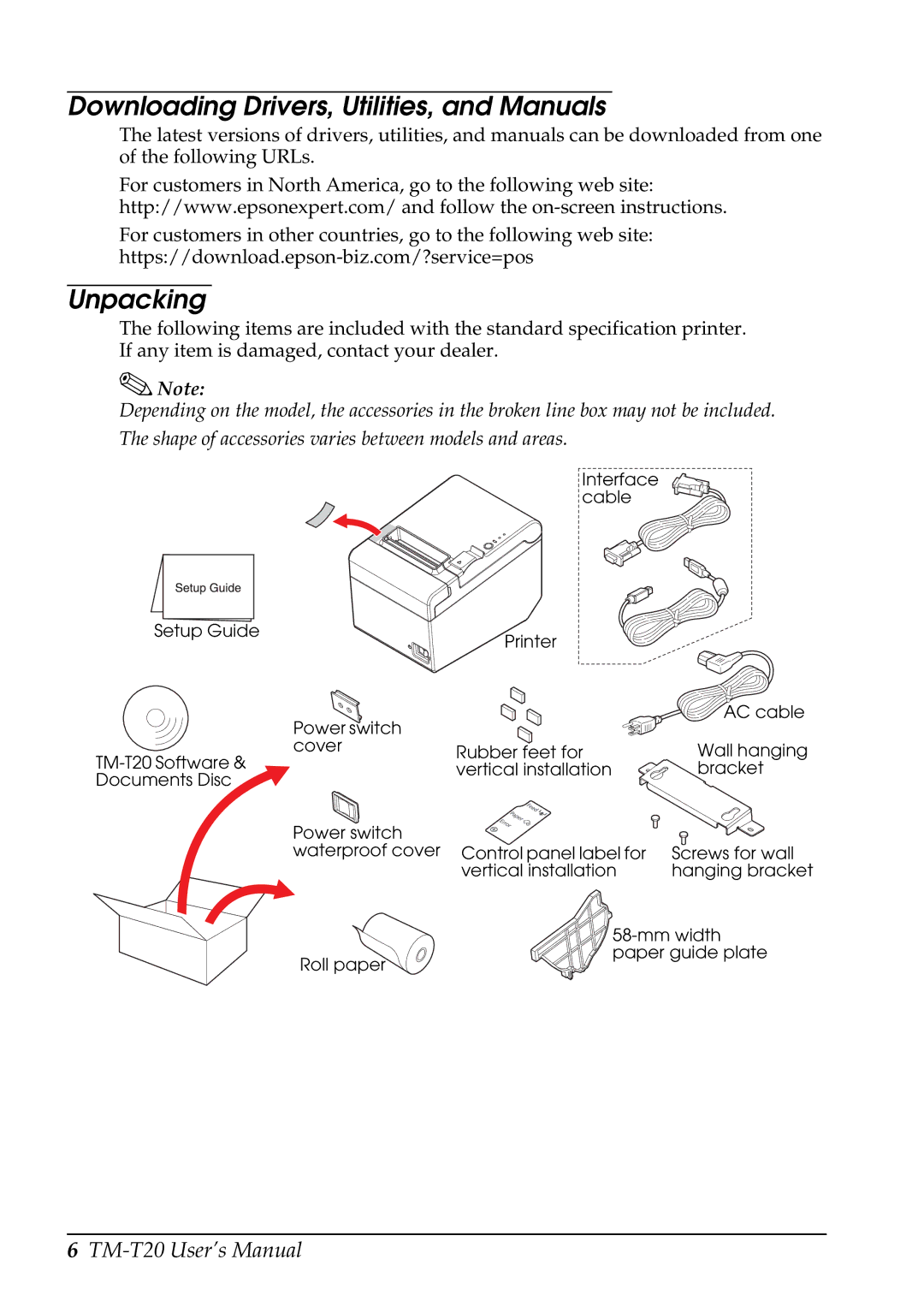 Epson C31CB10061, TM-T20 user manual Downloading Drivers, Utilities, and Manuals, Unpacking 