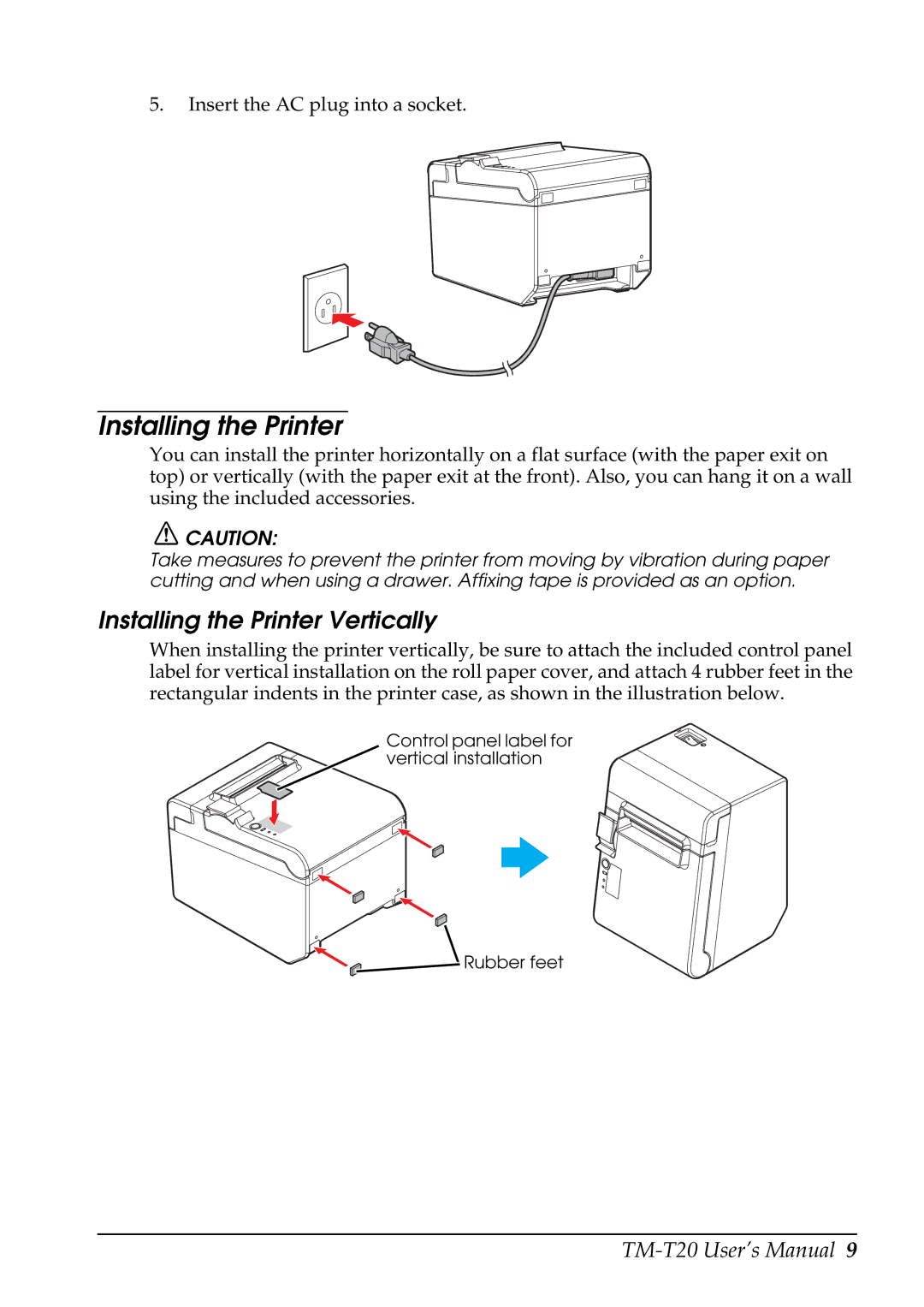 Epson TM-T20, C31CB10061 user manual Installing the Printer Vertically 