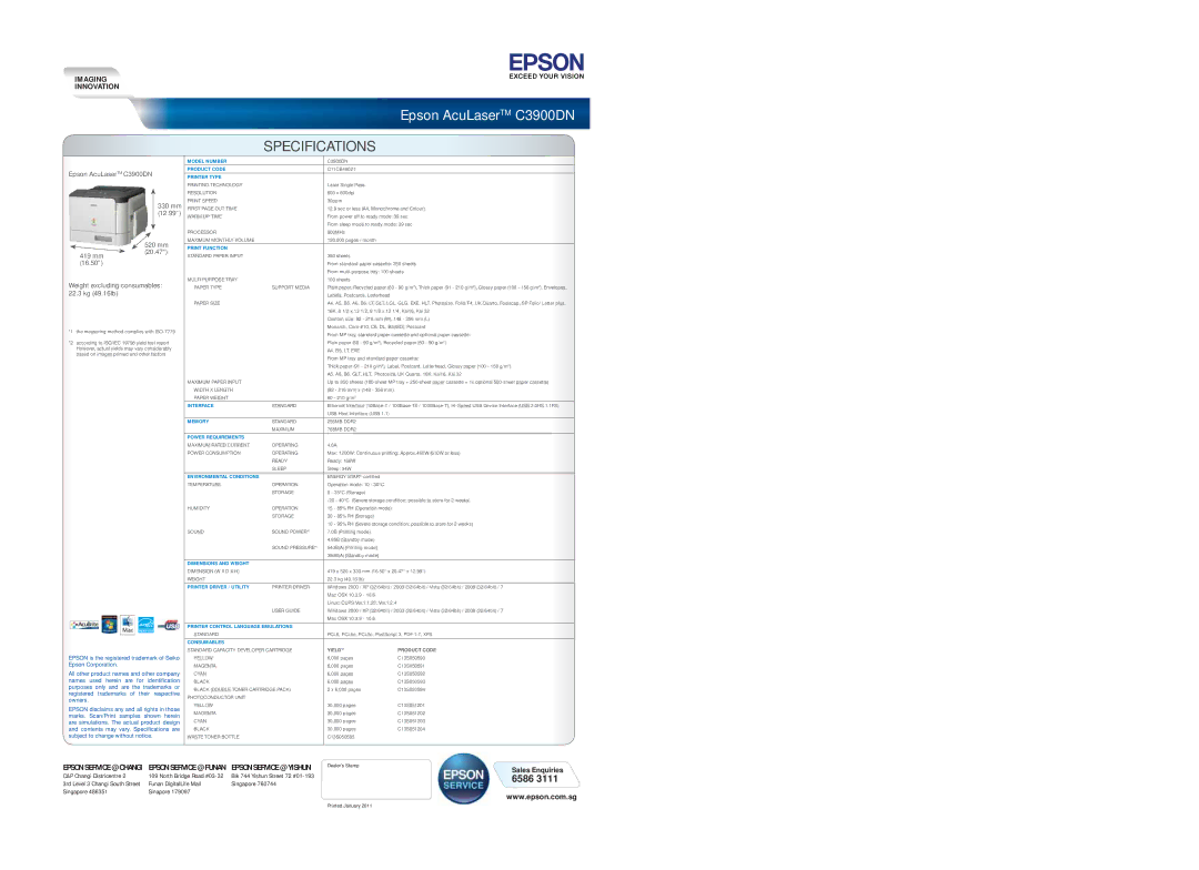 Epson C3900DN specifications Specifications 