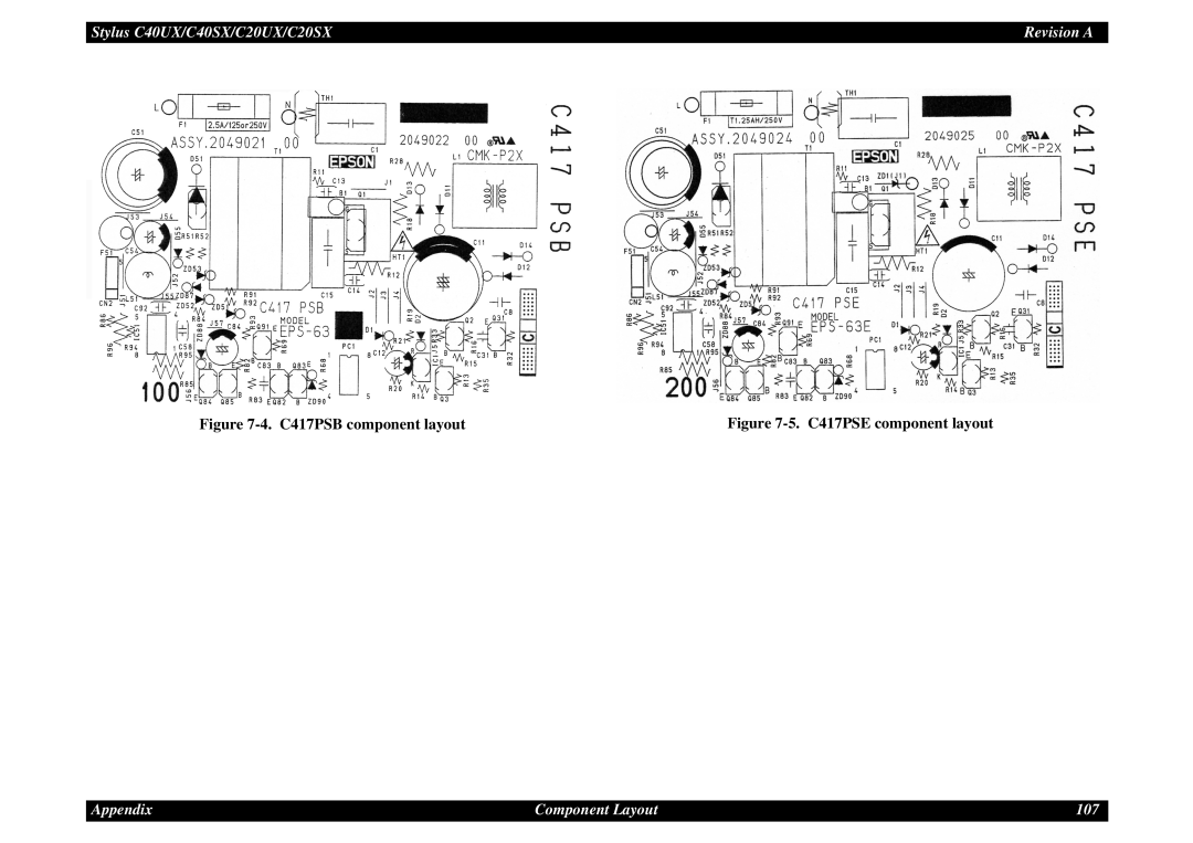 Epson C40UX service manual Appendix Component Layout 107 