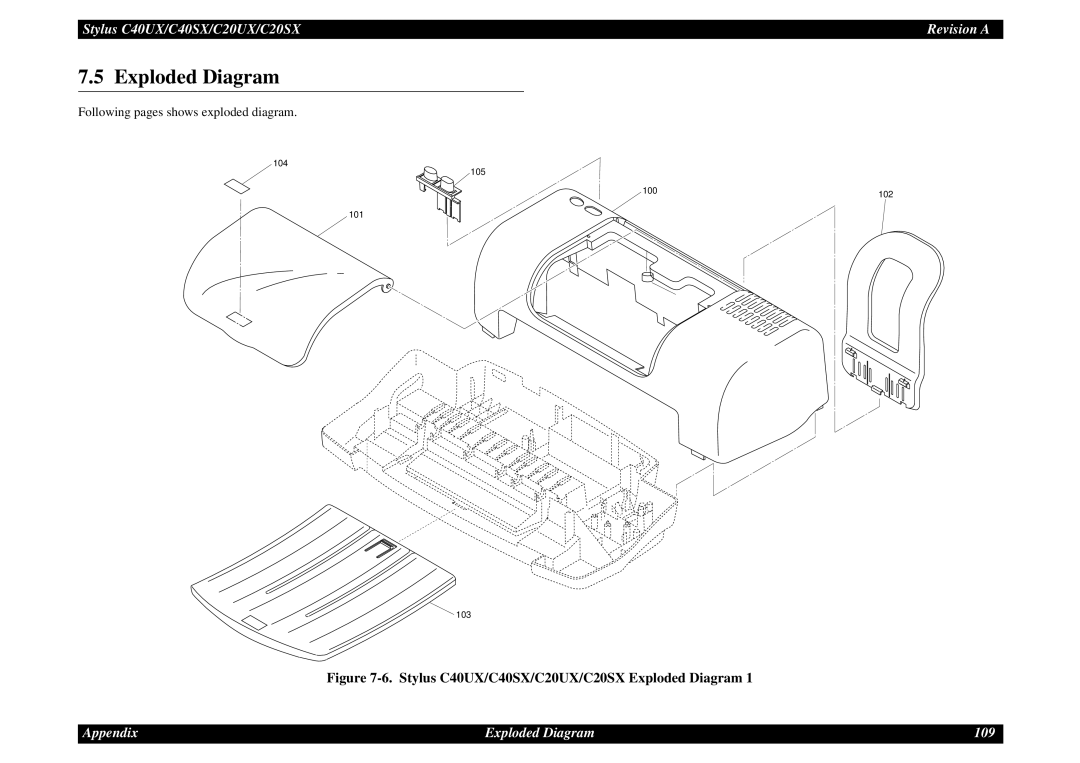 Epson service manual Stylus C40UX/C40SX/C20UX/C20SX Exploded Diagram 