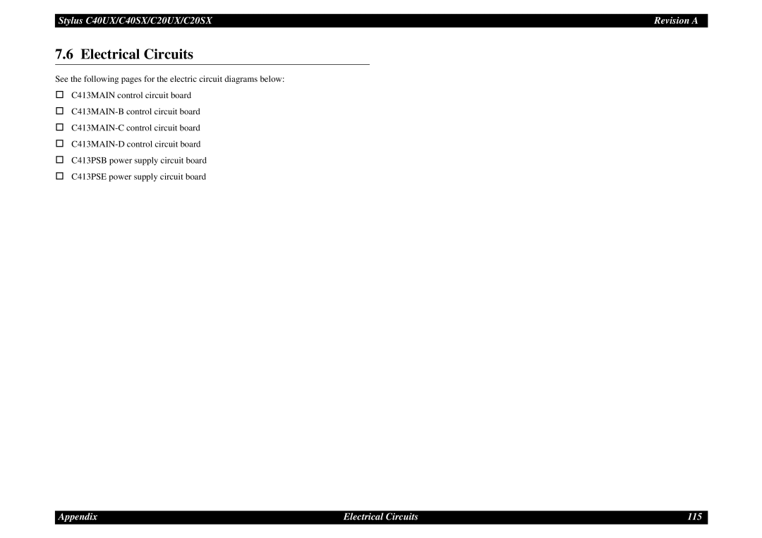 Epson C40UX service manual Electrical Circuits 