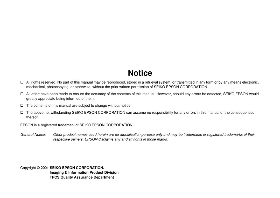 Epson C40UX service manual General Notice 