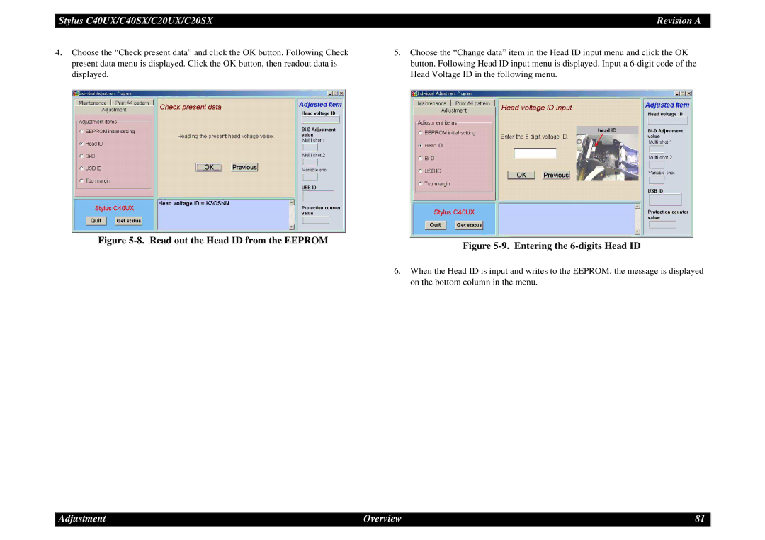 Epson C40UX service manual Read out the Head ID from the Eeprom 