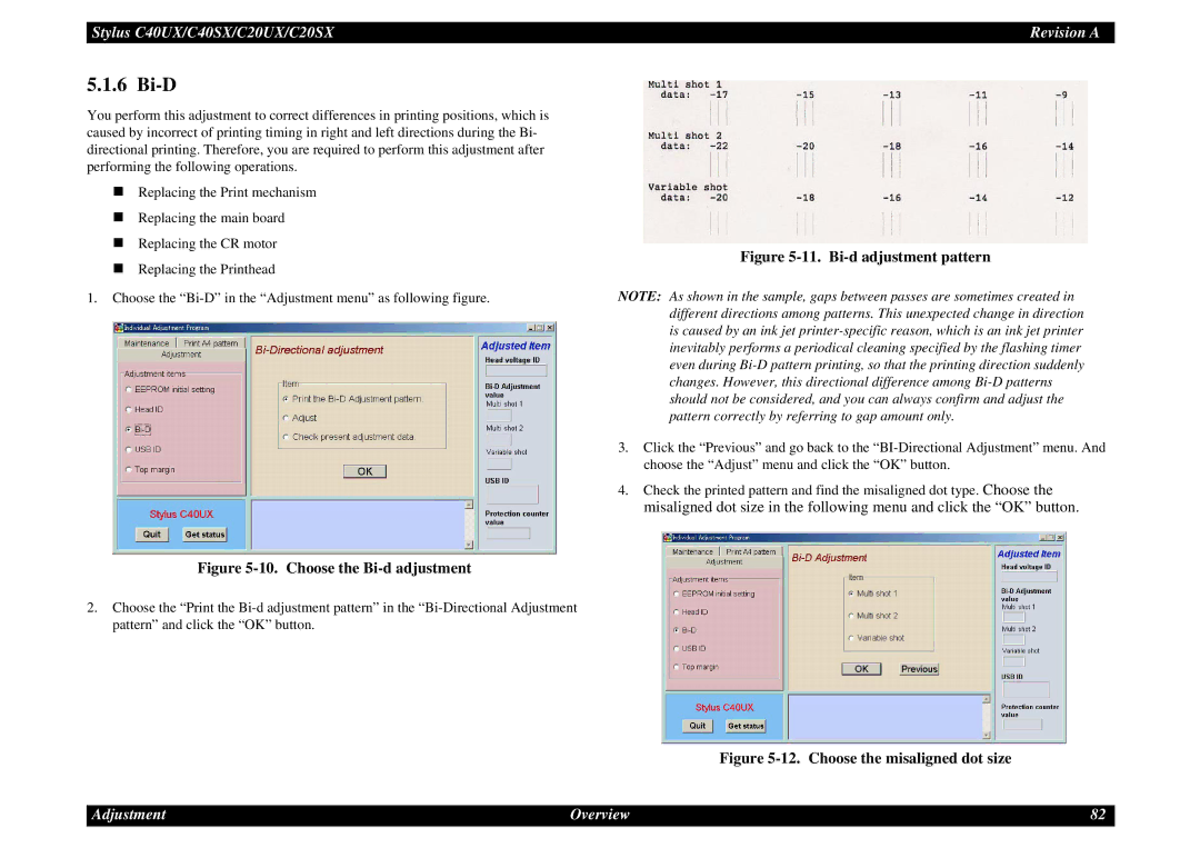 Epson C40UX service manual Bi-D, Choose the Bi-d adjustment 