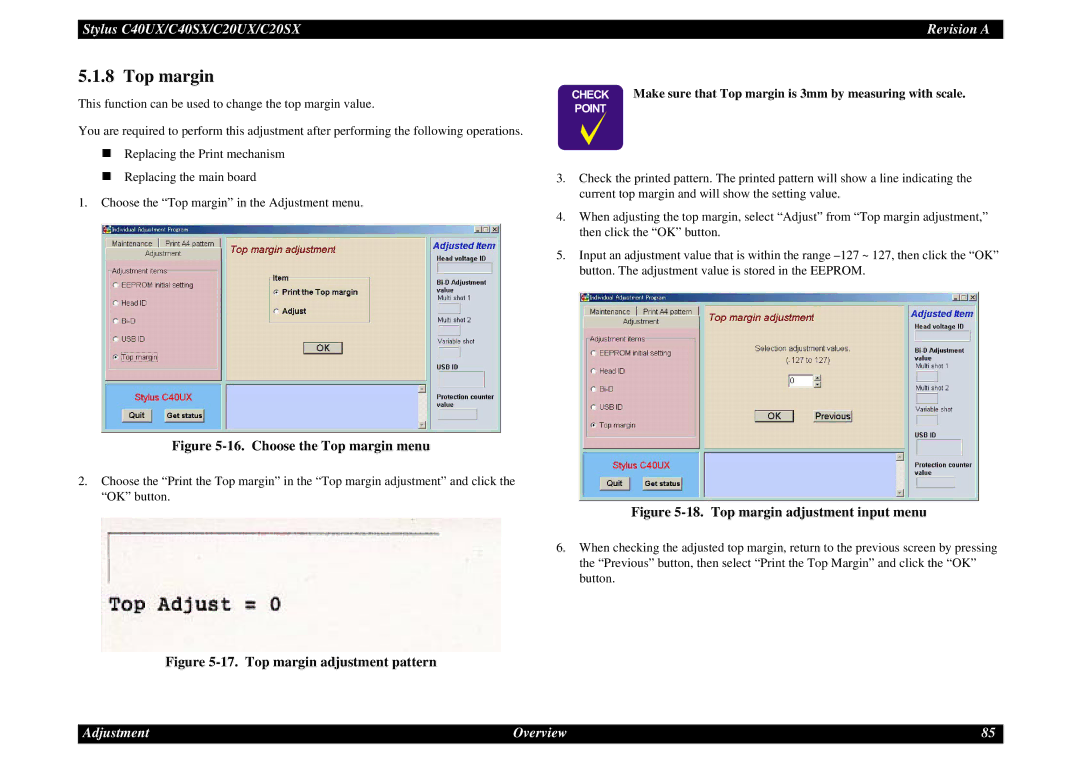 Epson C40UX service manual Choose the Top margin menu 
