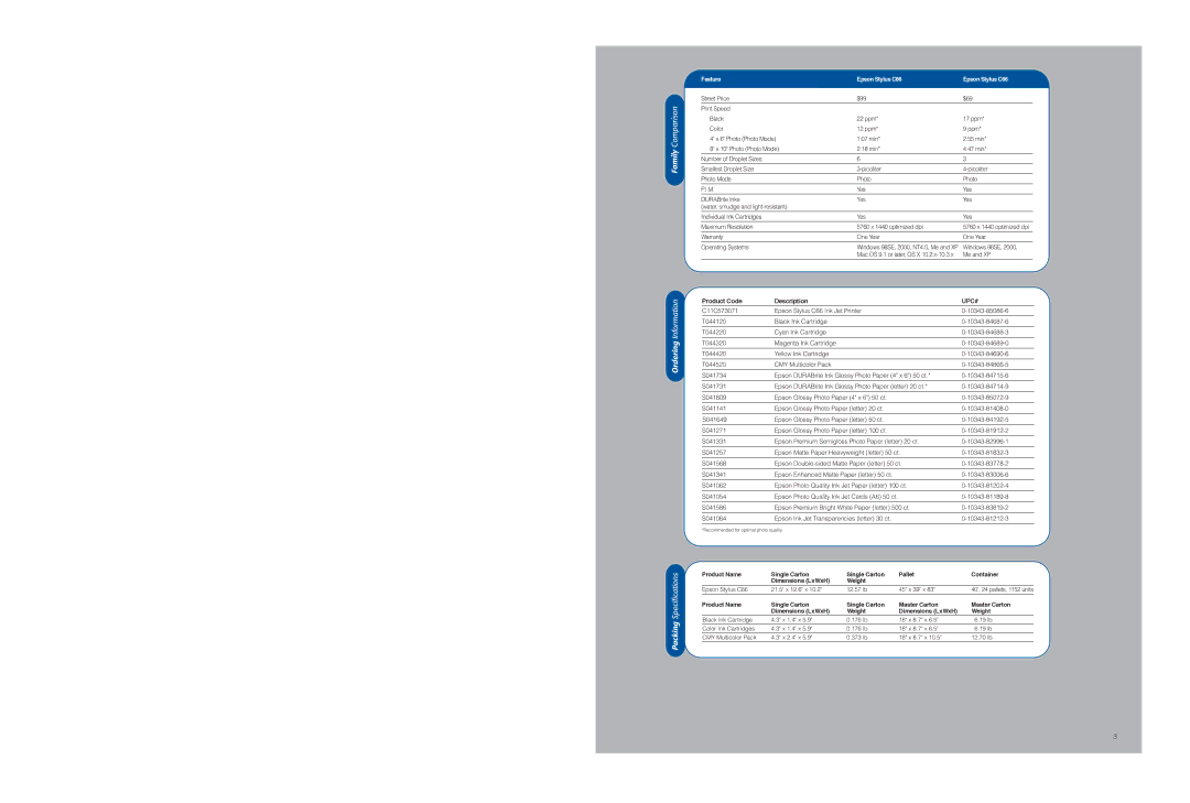 Epson C66 specifications Upc# 