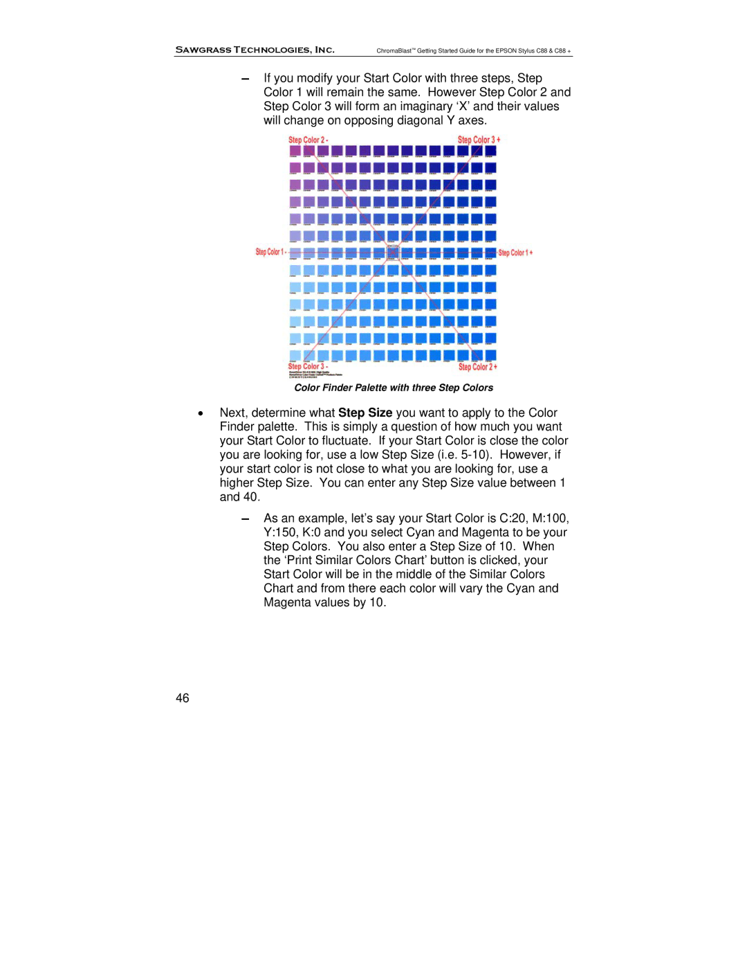 Epson C88, D88+ manual Color Finder Palette with three Step Colors 