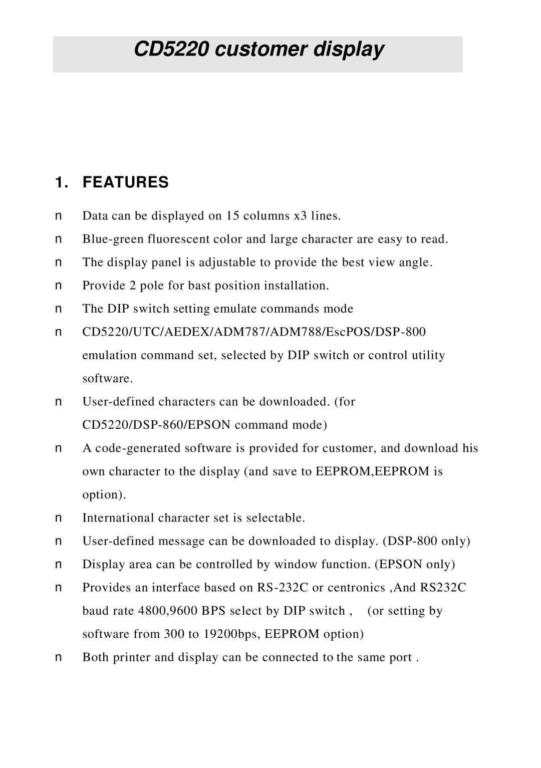 Epson CD5220 manual Features 