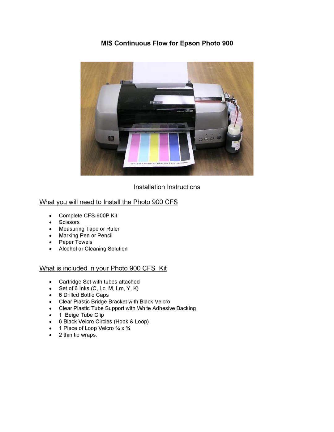 Epson CFS-900P installation instructions MIS Continuous Flow for Epson Photo 