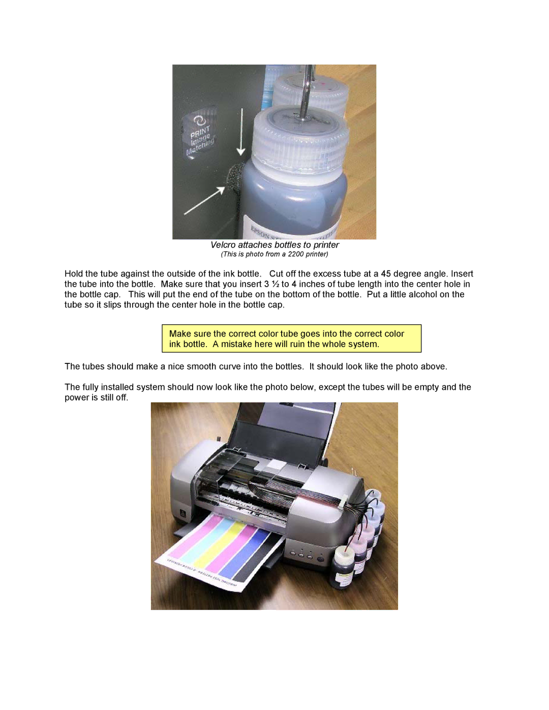 Epson CFS-900P installation instructions Velcro attaches bottles to printer 