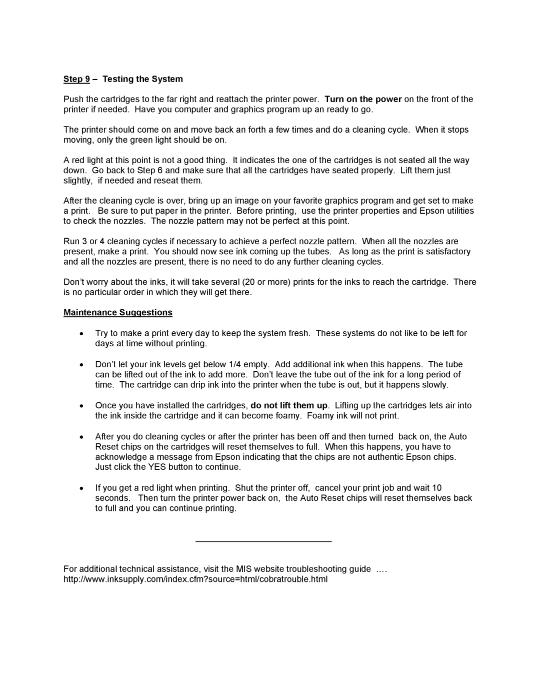 Epson CFS-900P installation instructions Testing the System, Maintenance Suggestions 