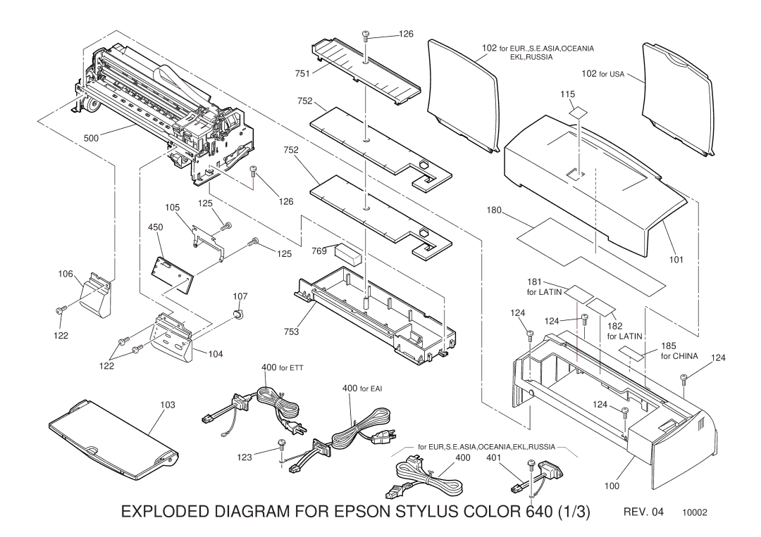 Epson Color Printer manual Exploded Diagram for Epson Stylus Color 640 1/3 REV 