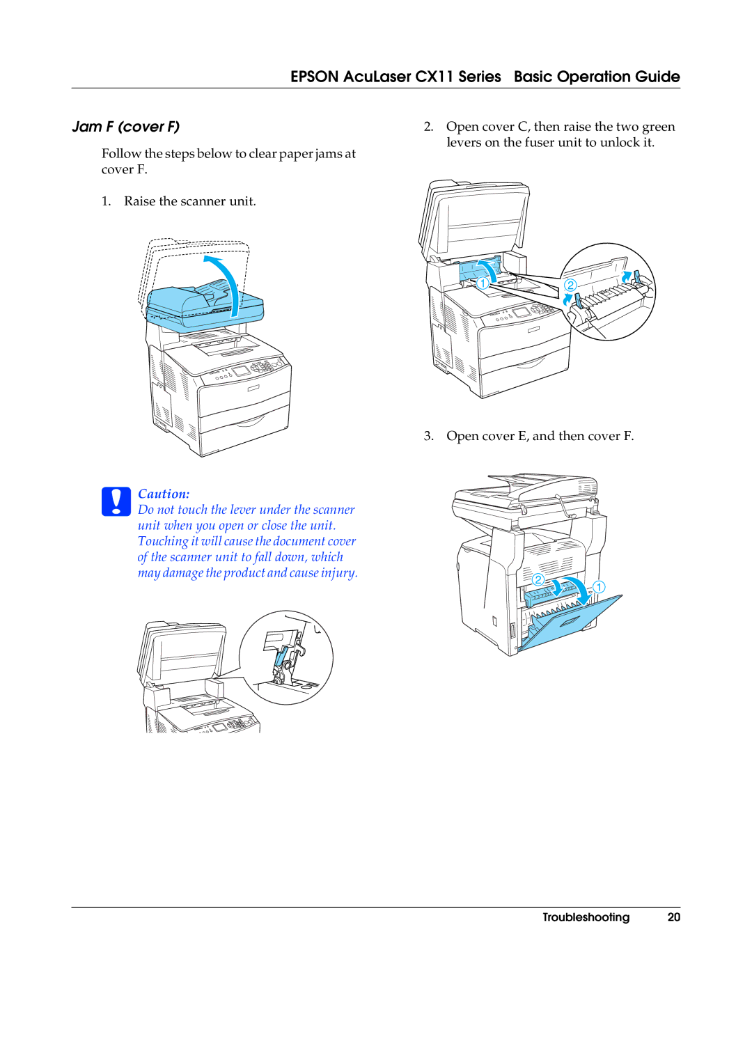 Epson CX11NF, CX11F manual Jam F cover F 