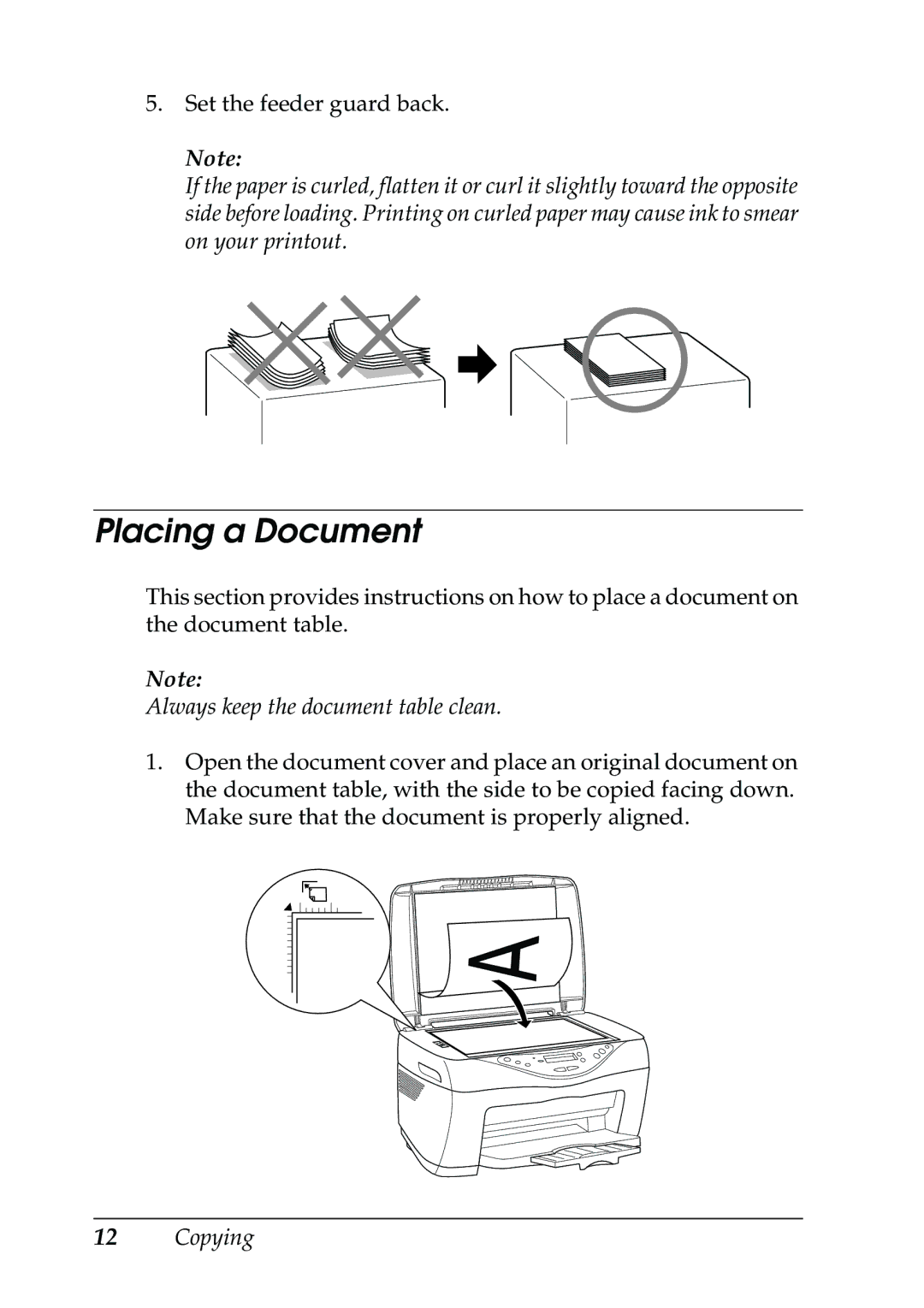 Epson CX5400 manual Placing a Document, Always keep the document table clean 