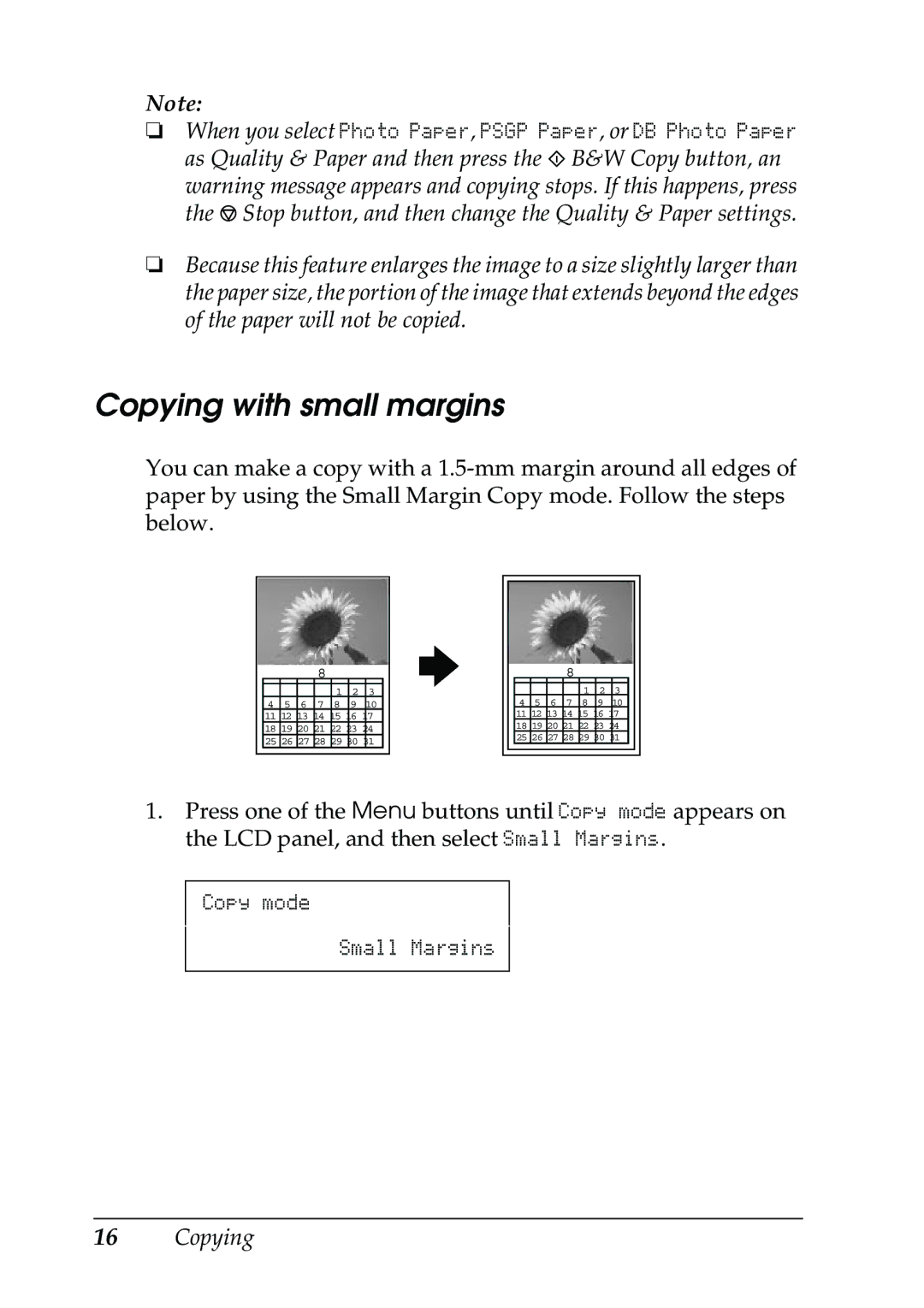 Epson CX5400 manual Copying with small margins 