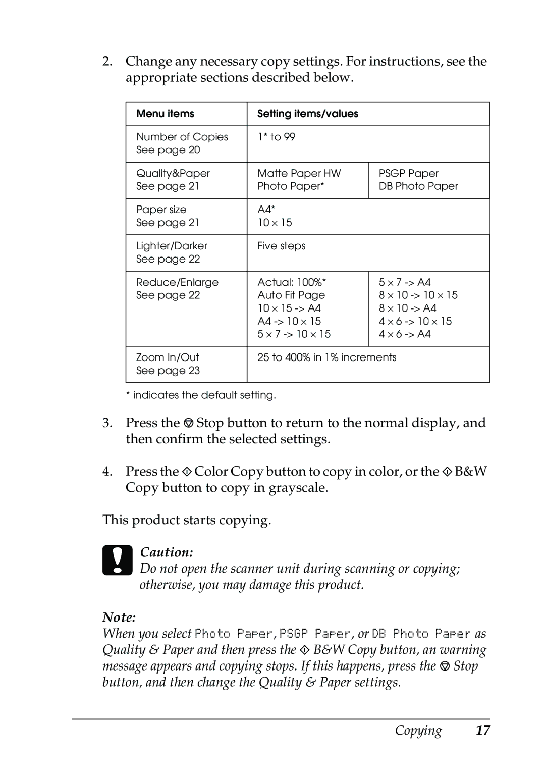 Epson CX5400 manual Copying 