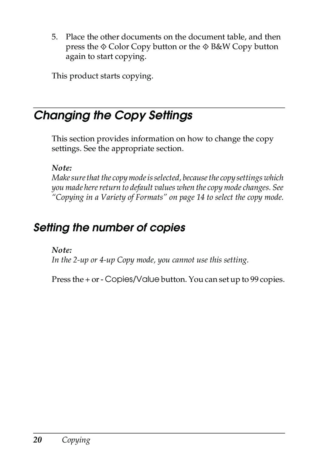 Epson CX5400 manual Changing the Copy Settings, Setting the number of copies 