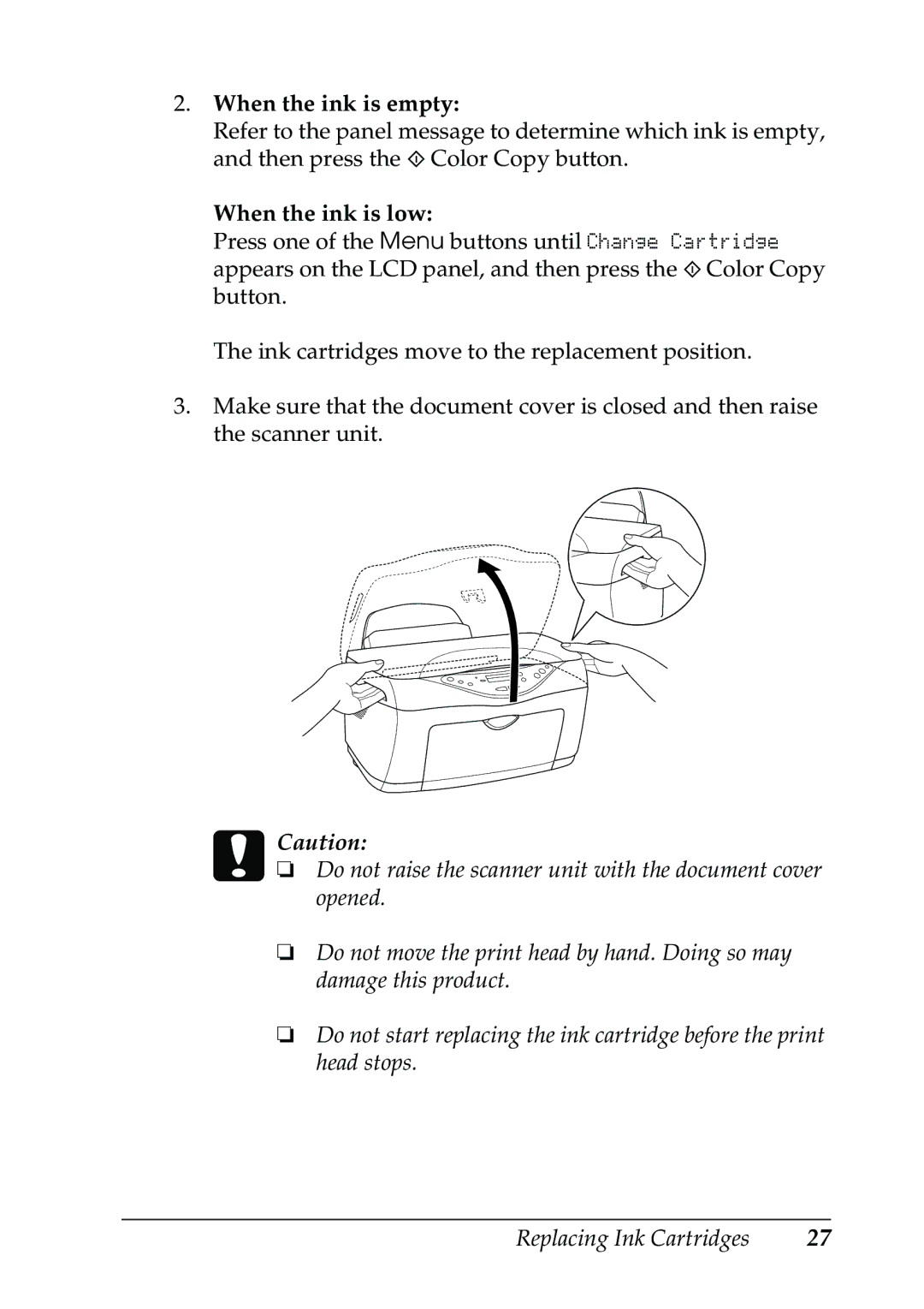 Epson CX5400 manual When the ink is empty 