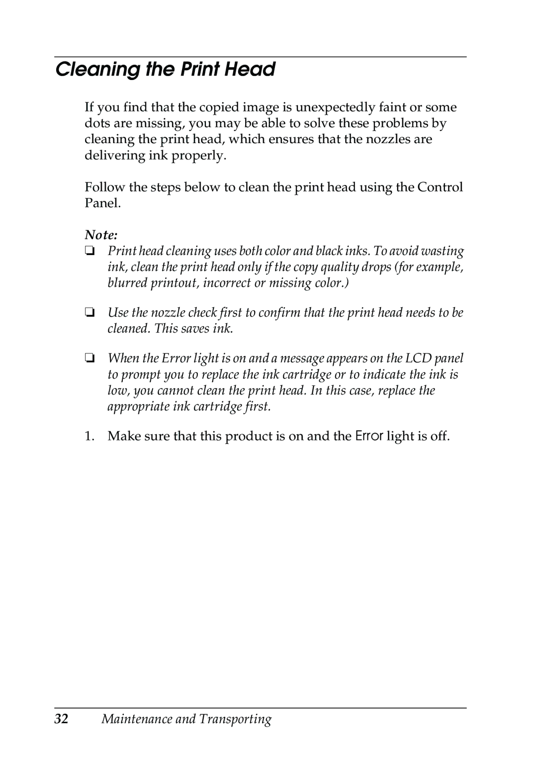 Epson CX5400 manual Cleaning the Print Head 