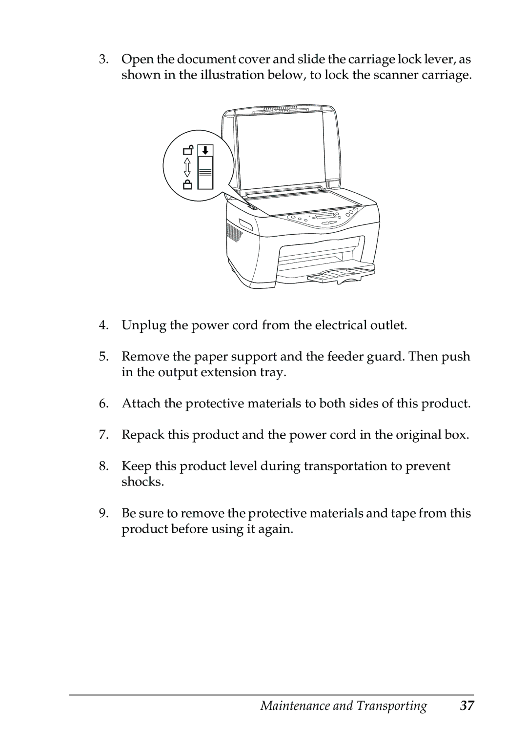 Epson CX5400 manual Maintenance and Transporting 