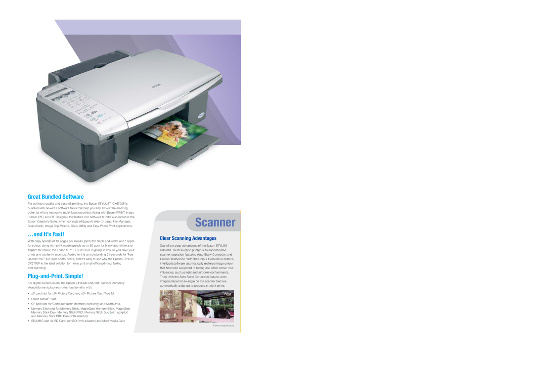 Epson CX5700F specifications Great Bundled Software, Clear Scanning Advantages 