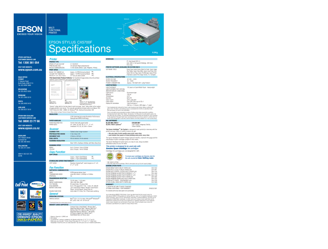 Epson CX5700F specifications Specifications 