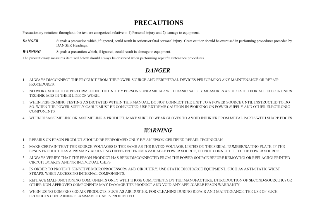 Epson DX7400, CX7300, CX8300, DX8400 service manual Precautions 