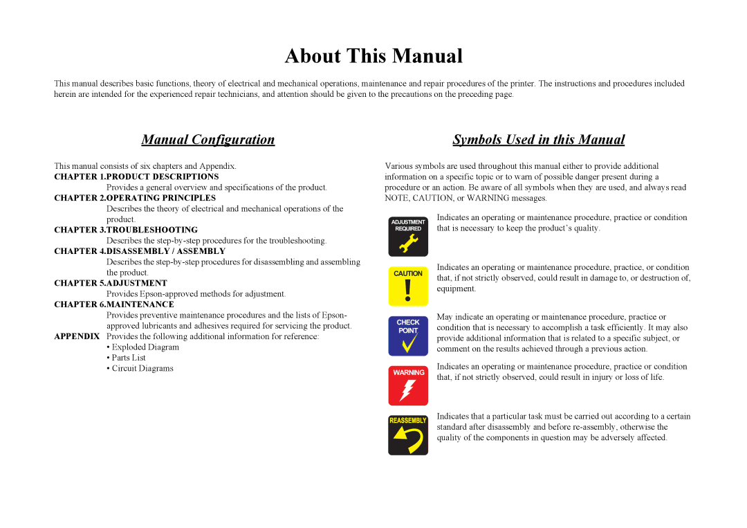 Epson CX7300, CX8300, DX8400, DX7400 service manual About This Manual 