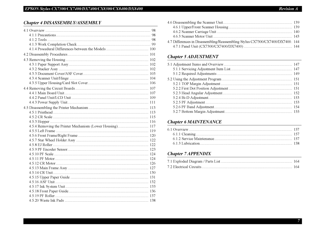 Epson DX7400, CX7300, CX8300, DX8400 service manual Maintenance 