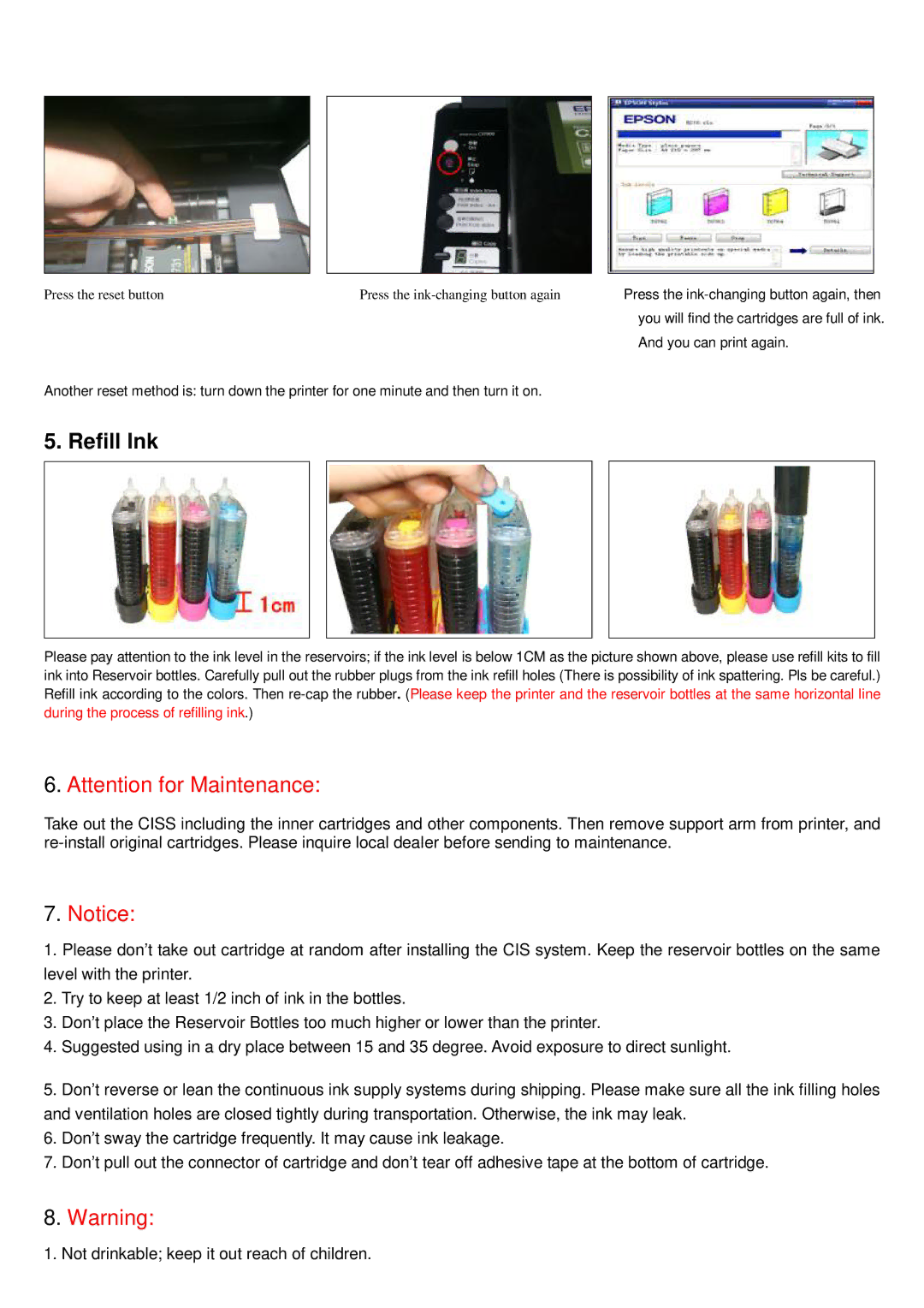 Epson CX7300 manual Refill Ink 