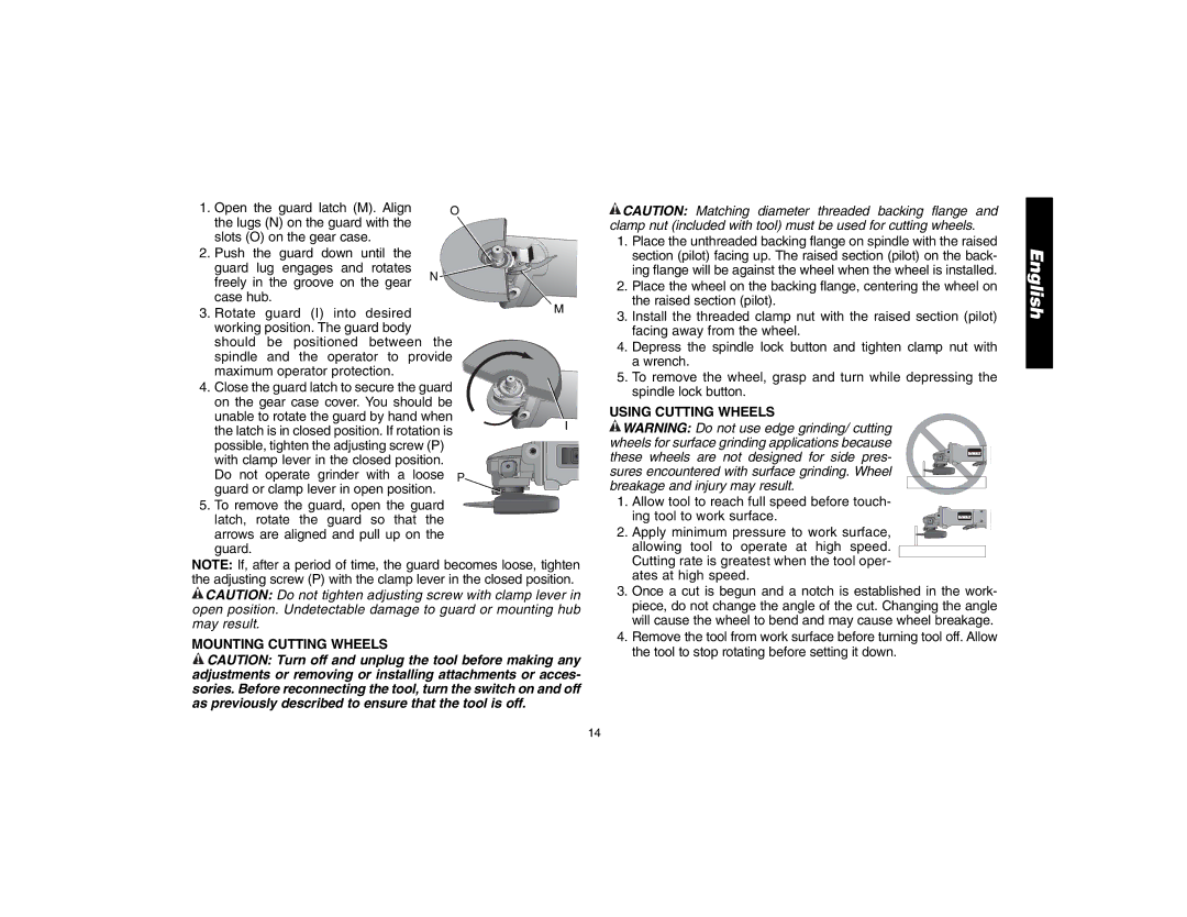 Epson D28114 instruction manual On the gear case cover. You should be, Mounting Cutting Wheels, Using Cutting Wheels 