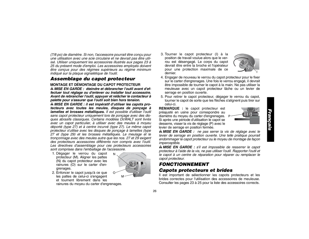 Epson D28114 instruction manual Assemblage du capot protecteur, Fonctionnement, Capots protecteurs et brides 