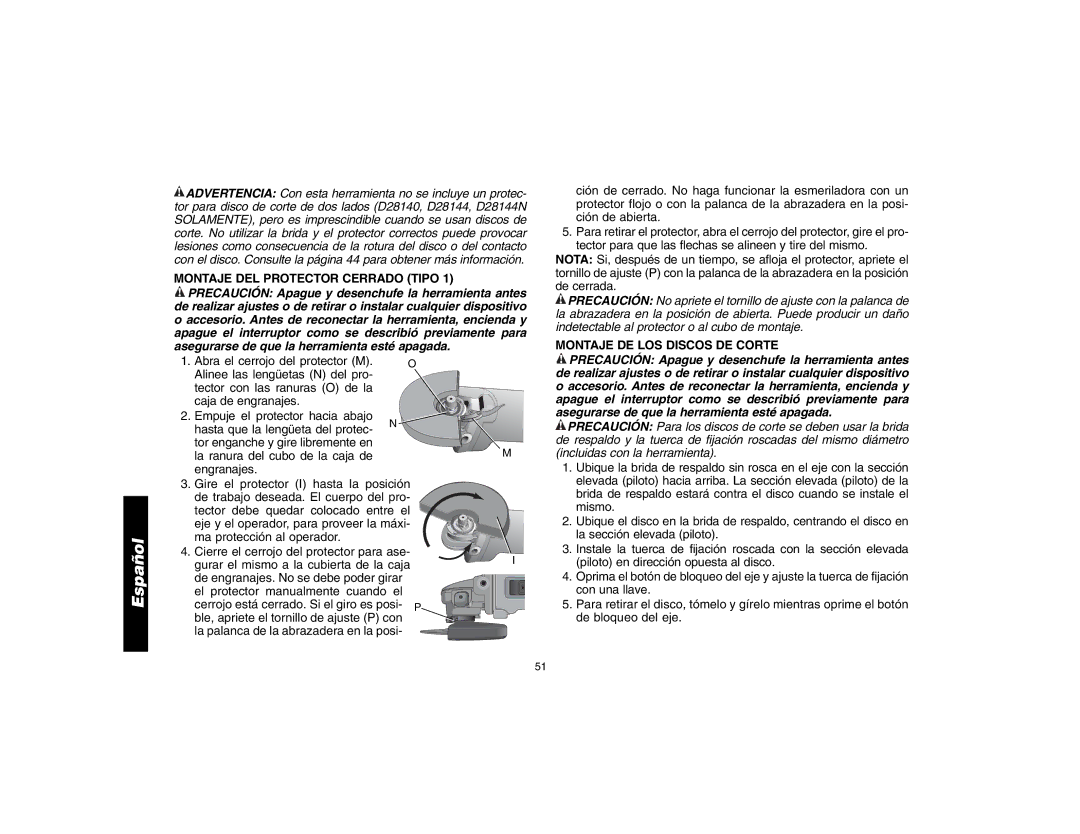 Epson D28114 instruction manual Montaje DEL Protector Cerrado Tipo, Montaje DE LOS Discos DE Corte 