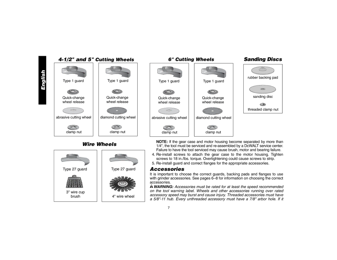 Epson D28114 instruction manual and 5 Cutting Wheels, Sanding Discs, Wire Wheels, Accessories 