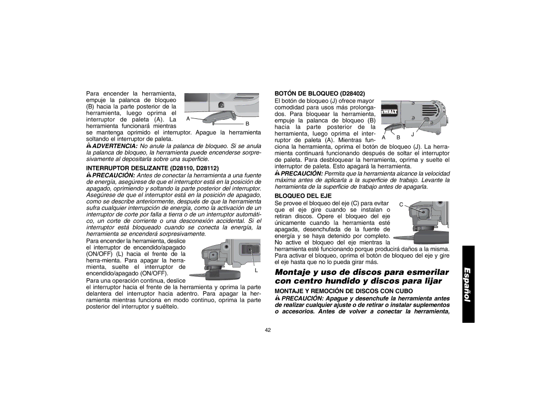 Epson D28402R instruction manual Interruptor Deslizante D28110, D28112, Botón DE Bloqueo D28402, Bloqueo DEL EJE 