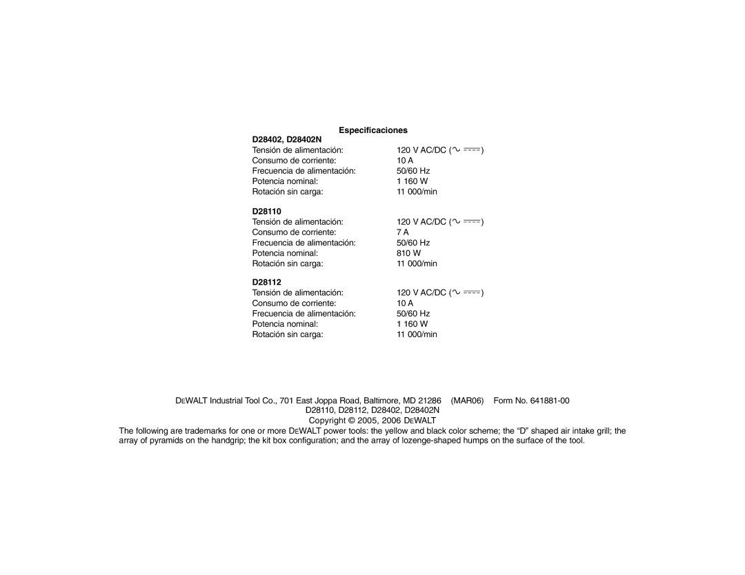 Epson D28402R, D28112 instruction manual Especificaciones D28402, D28402N 